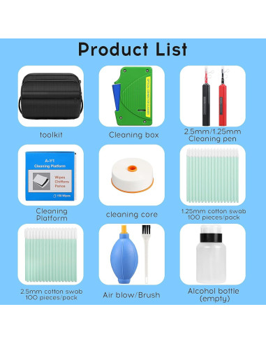 Kit de limpieza de fibra óptica 11 en 1 BAOSHLA con caja y herramientas
