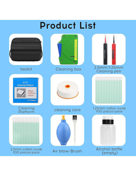 Kit de limpieza de fibra óptica 11 en 1 BAOSHLA con caja y herramientas