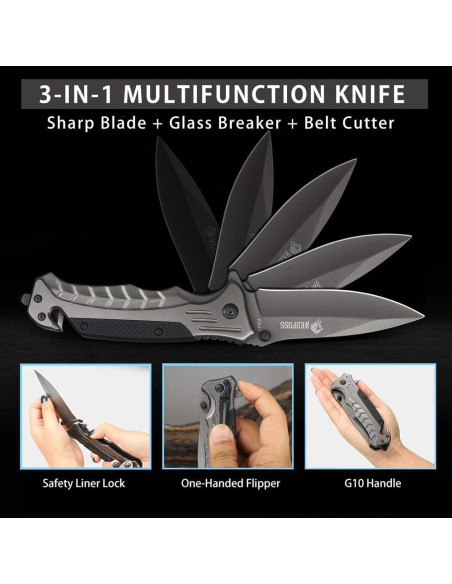 Cuchillo de bolsillo NedFoss FA46 3 en 1 con rompevidrios