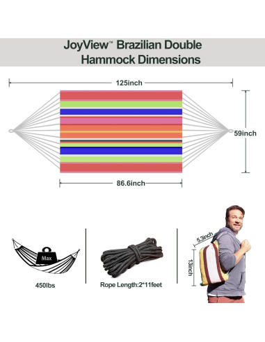 Hamaca Doble JoyView Extra Grande 220x150 cm Rayas Color