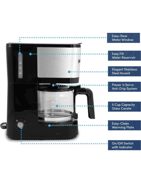 Cafetera Automática Elite Gourmet EHC9420 5 Tazas Acero Inoxidable