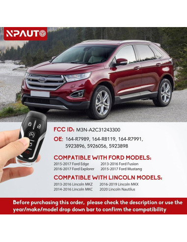 Llavero remoto NPAUTO para Ford Mustang y Lincoln 2013-2019