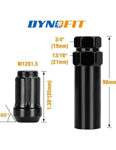 Dynofit Juego de Tuercas de Rueda M12x1.5 20pc con Llave