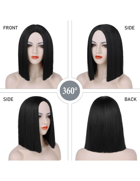 Peluca Bob Negra Tereshar Sintética 30 cm Resistente al Calor