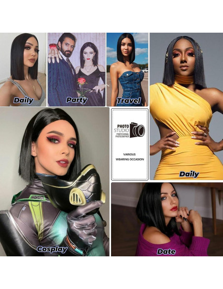 Peluca Bob Negra Tereshar Sintética 30 cm Resistente al Calor