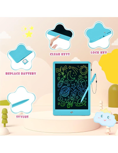 EooCoo Tableta de Escritura LCD 10" para Niños Azul
