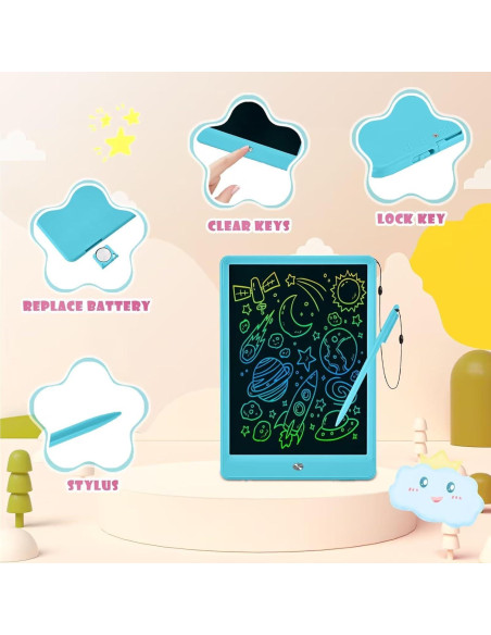 EooCoo Tableta de Escritura LCD 10" para Niños Azul