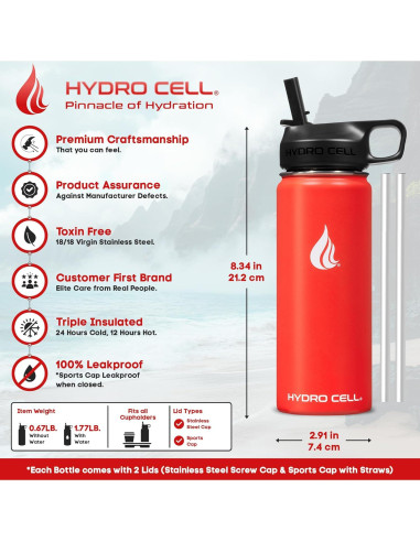 Botella de Agua Aislada Hydro Cell 532ml Mandarina