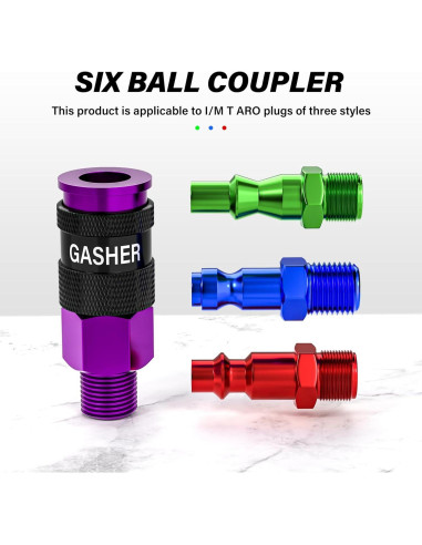 GASHER Acoplador de Aire 1/4" Macho 12 Piezas Aluminio