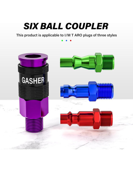 GASHER Acoplador de Aire 1/4" Macho 12 Piezas Aluminio