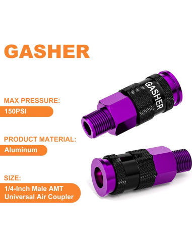 GASHER Acoplador de Aire 1/4" Macho 12 Piezas Aluminio
