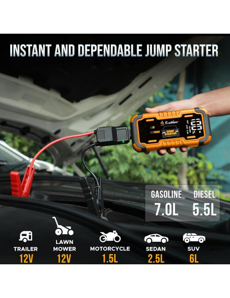 EcoNour Arrancador de Batería 1500A con Linterna LED