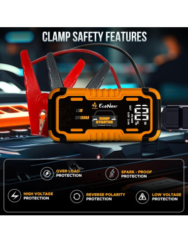 EcoNour Arrancador de Batería 1500A con Linterna LED