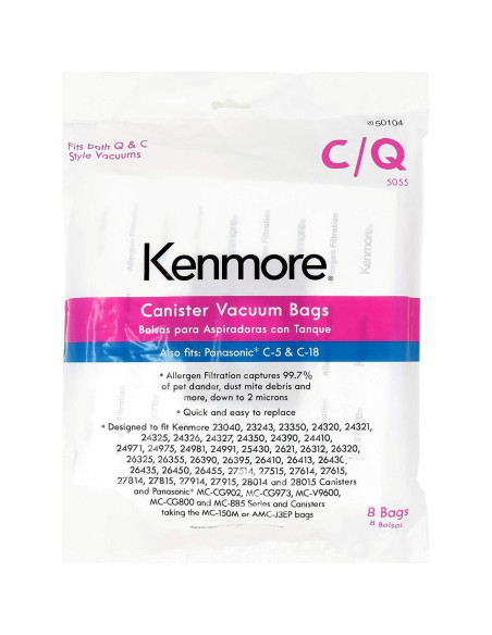 Bolsa de Aspiradora Kenmore Tipo C y Q - Paquete de 8 Bolsa de Aspiradora Kenmore Tipo C y Q - Paquete de 8