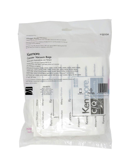 Bolsa de Aspiradora Kenmore Tipo C y Q - Paquete de 8 Bolsa de Aspiradora Kenmore Tipo C y Q - Paquete de 8