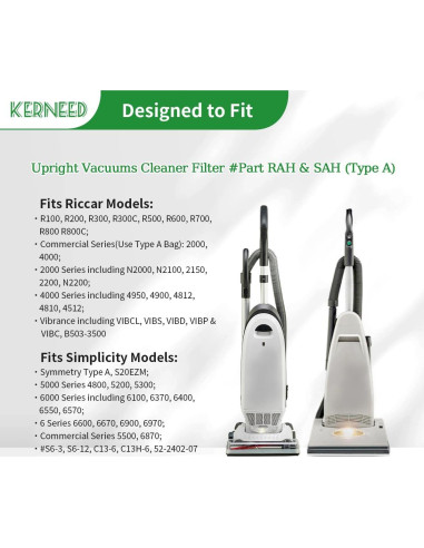 Paquete de 8 bolsas HEPA Kerneed RAH-6 para aspiradoras Riccar