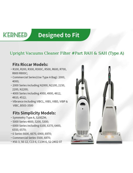 Paquete de 8 bolsas HEPA Kerneed RAH-6 para aspiradoras Riccar
