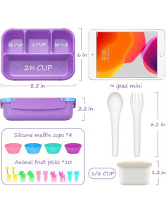 Caja de Almuerzo Bento QQKO 1200ml 4 Compartimentos Púrpura 2