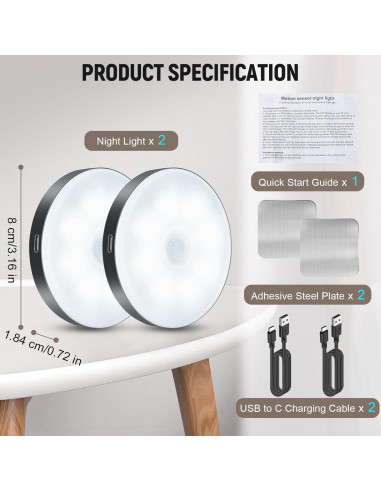 Luz Nocturna LED DWEPTU con Sensor de Movimiento 2 Pzs