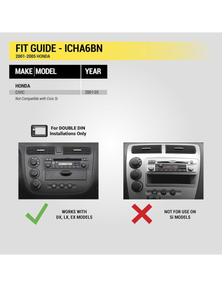 Kit Instalación Doble DIN Scosche ICHA6BN para Honda Civic 2001-05