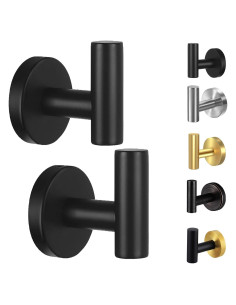 Ganchos de Toalla Kruodop 2 Piezas Acero Inoxidable Negro