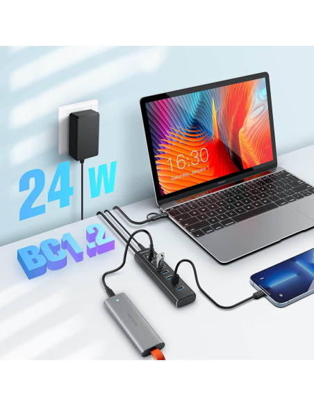 Hub USB 3.2 Alimentado Rosonway 7 Puertos 10Gbps