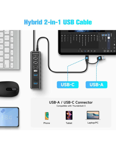 Hub USB 3.2 Alimentado Rosonway 7 Puertos 10Gbps