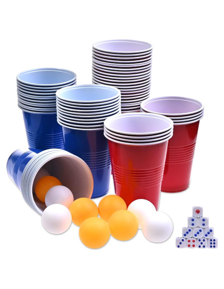 GOLDGE 60 Vasos Plástico Reutilizables 480 ml + Pelotas Ping Pong