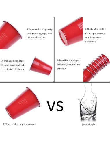 GOLDGE 60 Vasos Plástico Reutilizables 480 ml + Pelotas Ping Pong