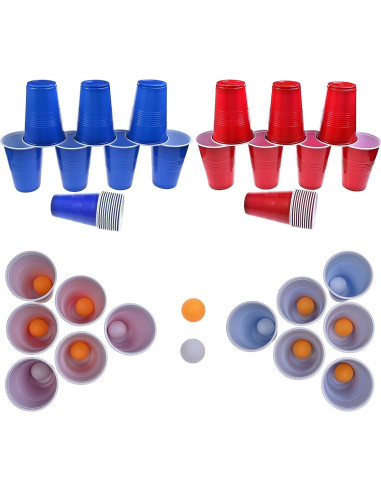 GOLDGE 60 Vasos Plástico Reutilizables 480 ml + Pelotas Ping Pong