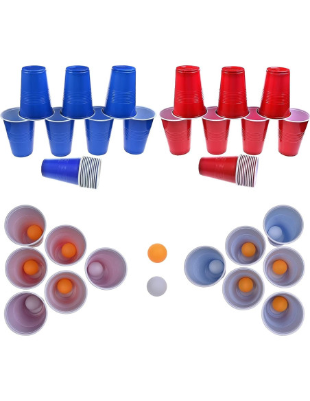 GOLDGE 60 Vasos Plástico Reutilizables 480 ml + Pelotas Ping Pong