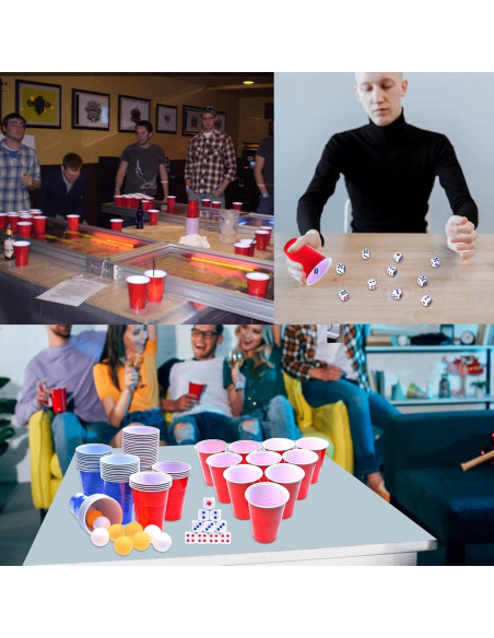 GOLDGE 60 Vasos Plástico Reutilizables 480 ml + Pelotas Ping Pong