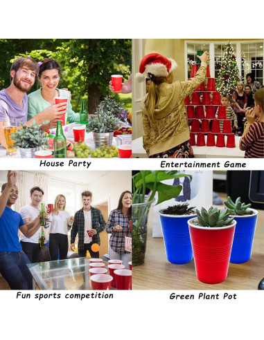 GOLDGE 60 Vasos Plástico Reutilizables 480 ml + Pelotas Ping Pong