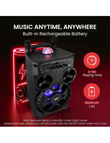 Altavoz PA Bluetooth Pyle PPHP87BTA 580W 20.32cm Karaoke