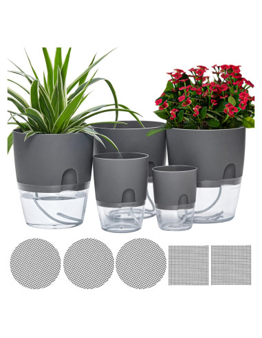 Macetas Autorriego ETGLCOZY 5 Piezas Gris 15,24 cm