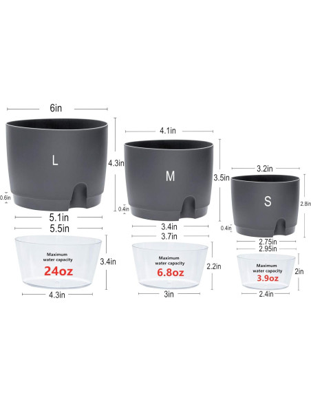 Macetas Autorriego ETGLCOZY 5 Piezas Gris 15,24 cm Macetas Autorriego ETGLCOZY 5 Piezas Gris 15,24 cm