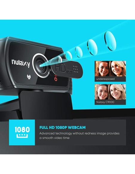 Cámara Web Nulaxy C900 HD 1080p con Micrófono y Cubierta