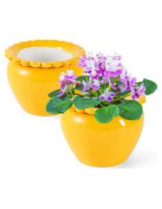 Maceta Autorriego 2pcs Cerámica Amarilla Loto Lovely Ran