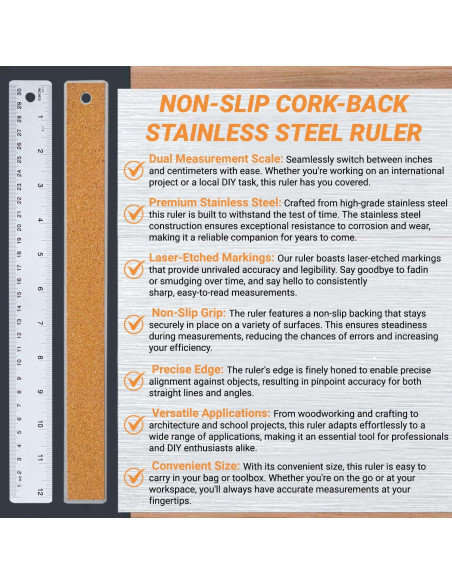 Regla de Acero Inoxidable Herald 30.5 cm Antideslizante