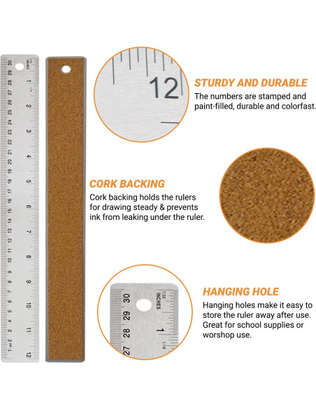Regla de Acero Inoxidable Herald 30.5 cm Antideslizante