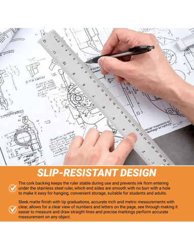 Regla de Acero Inoxidable Herald 30.5 cm Antideslizante