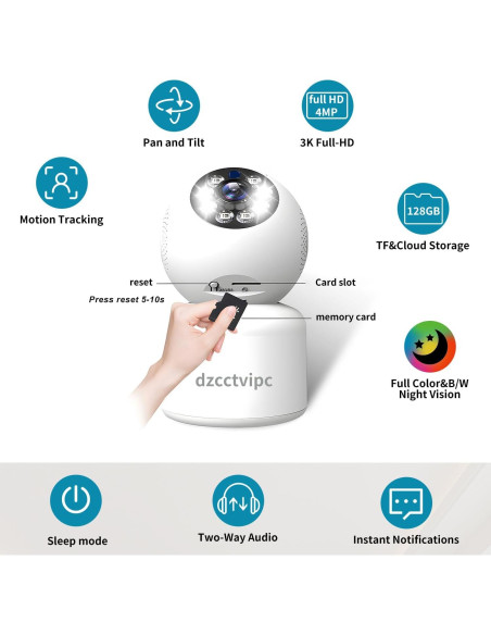 Cámara IP WiFi 4MP Dzcctvipc con Visión Nocturna 15m
