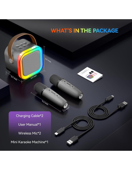 Máquina de Karaoke Peski K-51 Mini Bluetooth 2 Micrófonos