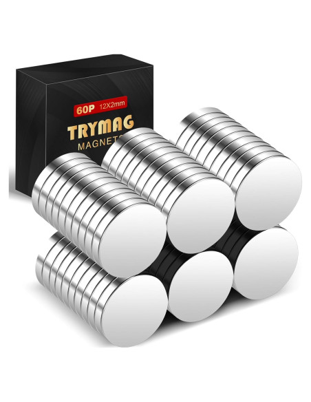 Imanes Neodimio TRYMAG 60Pcs 12x2mm para Oficina y DIY