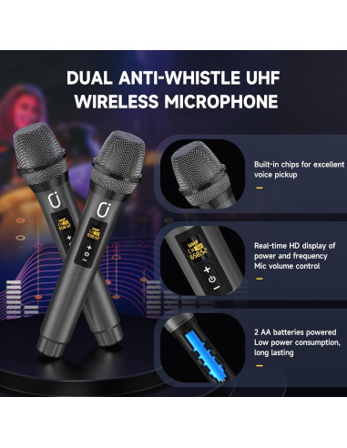 Máquina de Karaoke HWWR TX05 con 2 Micrófonos y Bluetooth