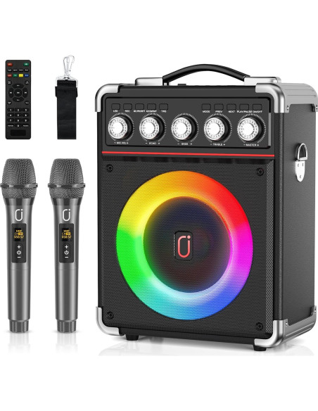 Máquina de Karaoke HWWR TX05 con 2 Micrófonos y Bluetooth