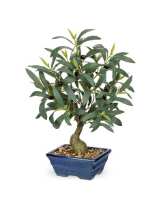 Árbol de Olivo Falso Briful 46 cm con Maceta Azul Decorativa