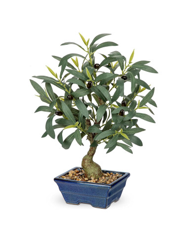 Árbol de Olivo Falso Briful 46 cm con Maceta Azul Decorativa