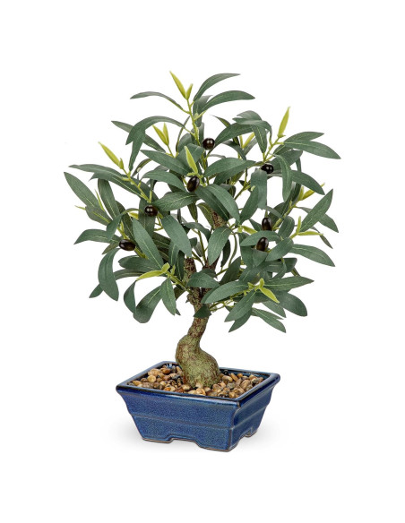 Árbol de Olivo Falso Briful 46 cm con Maceta Azul Decorativa