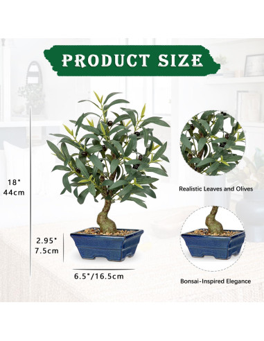 Árbol de Olivo Falso Briful 46 cm con Maceta Azul Decorativa